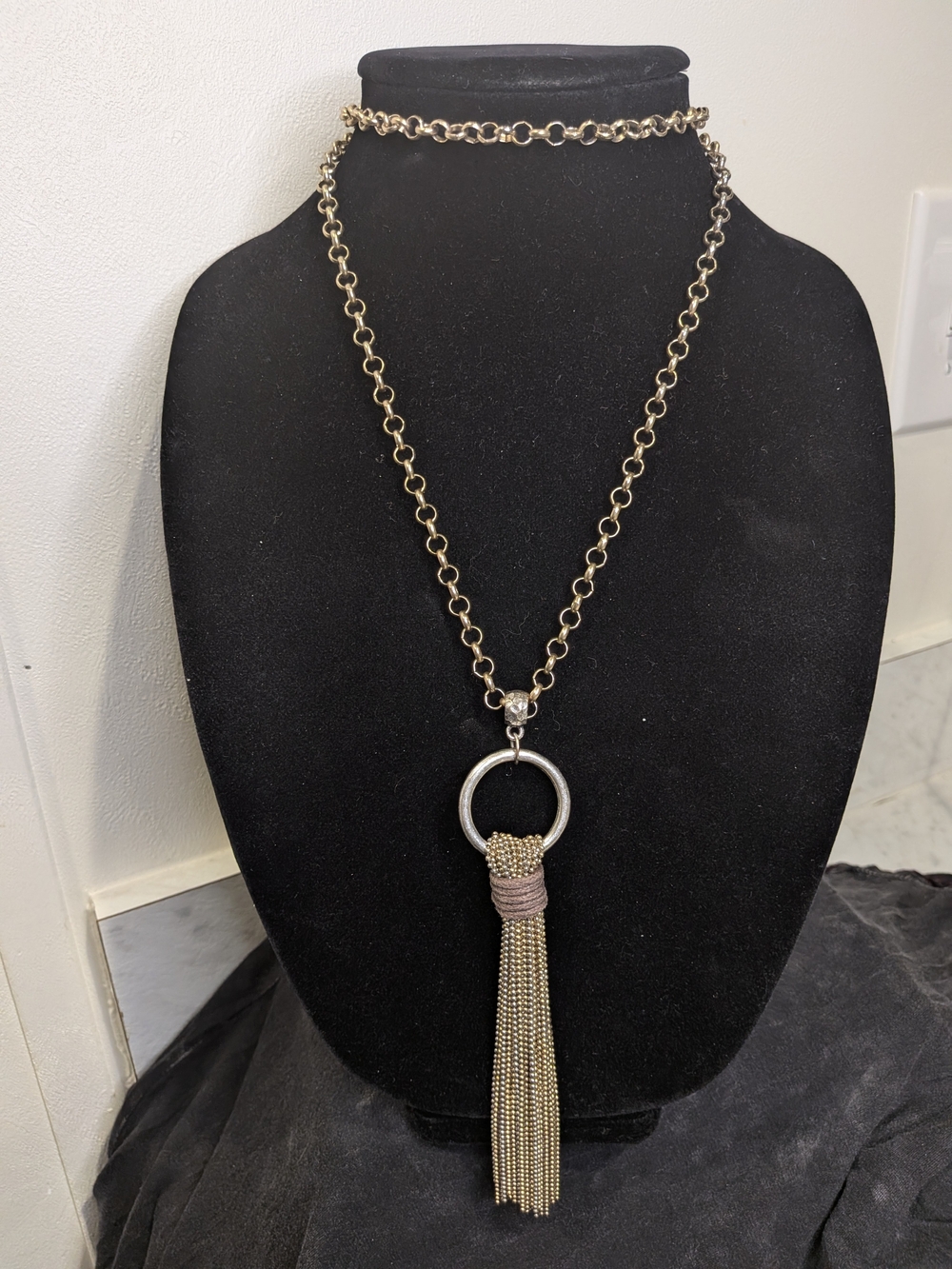Chico's Gold-Tone Chain Necklace with Mixed Metal Tassel Pendant